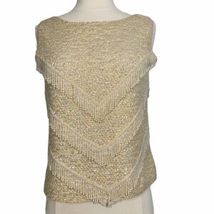 VINTAGE 1970s Hand Beaded Wool Sleeveless Top